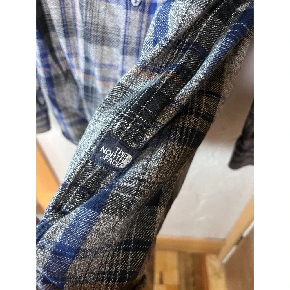 The North Face Men's Plaid Flannel Shirt XXL Blue Gray Button Up‎ Long Sleeve